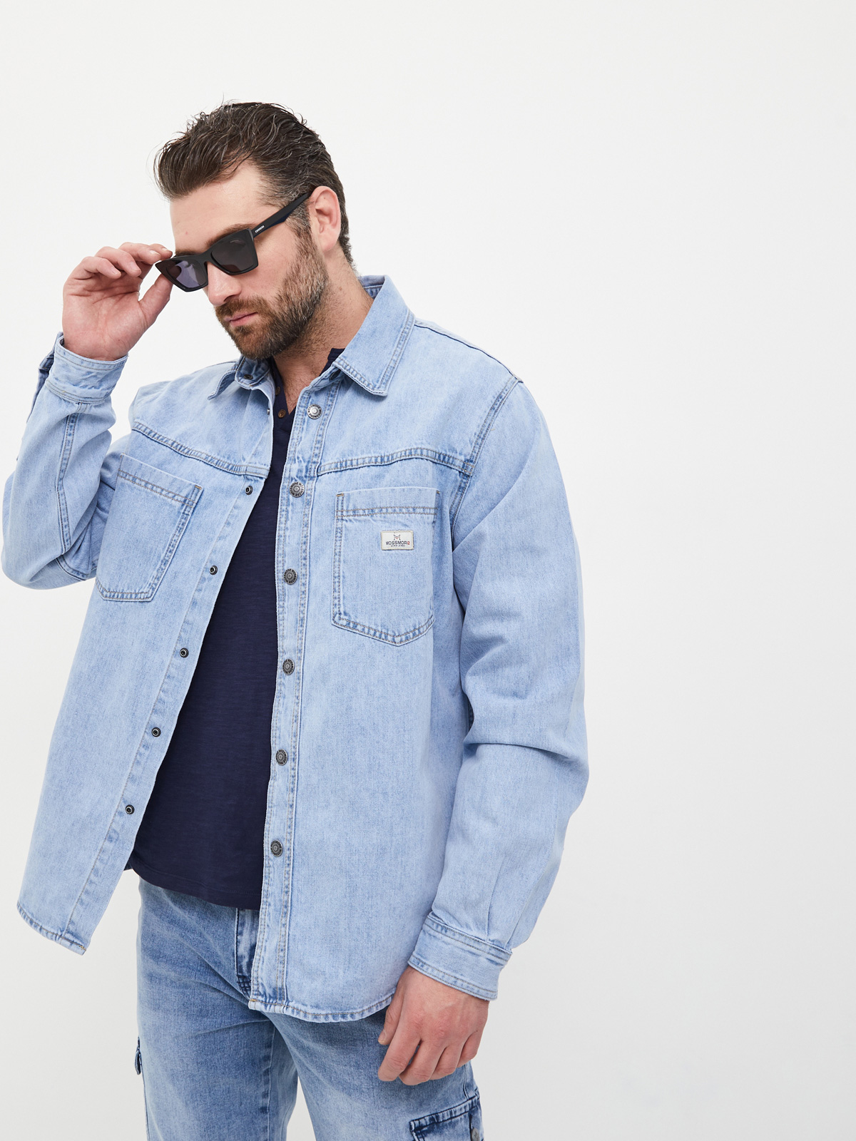 Мужская джинсовая рубашка прямого кроя